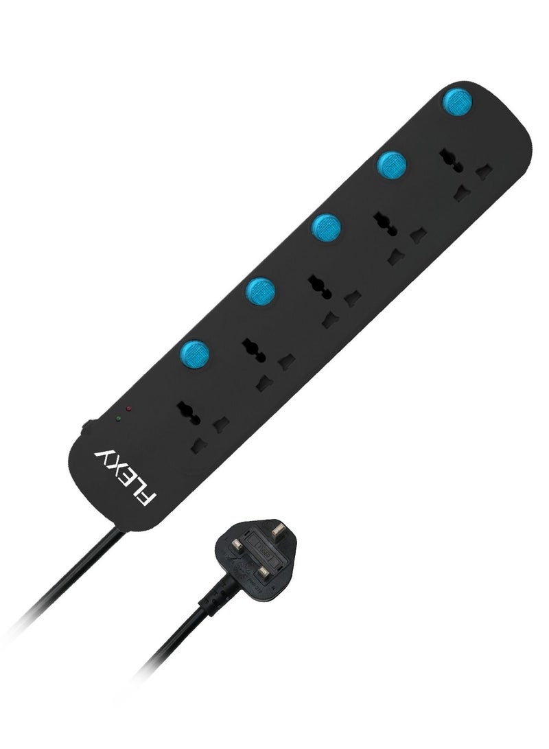 FLEXY 8 Meter 5-Way Extension Cord with Surge Protection, Auto-Detect Wire Connection, Green Lamp Indicator, and EMI/RFI Noise Filter for Secure and Efficient Use - Image 1